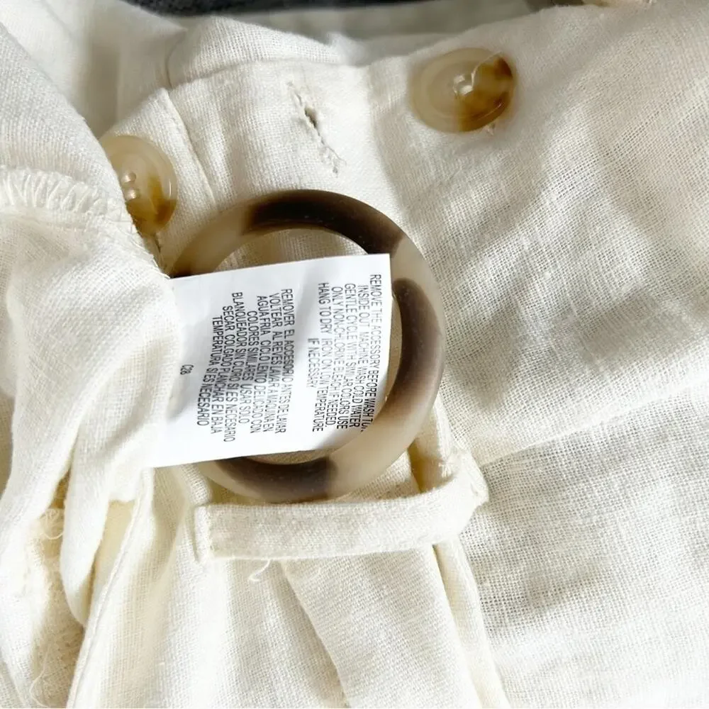 June & Hudson Ivory Belted Wide Leg Linen Blend Crop Pants Size Medium